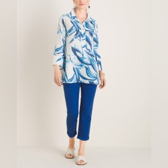 Chico’s Linen Leaf Print Pullover Tunic NEW - Picture 2 of 7